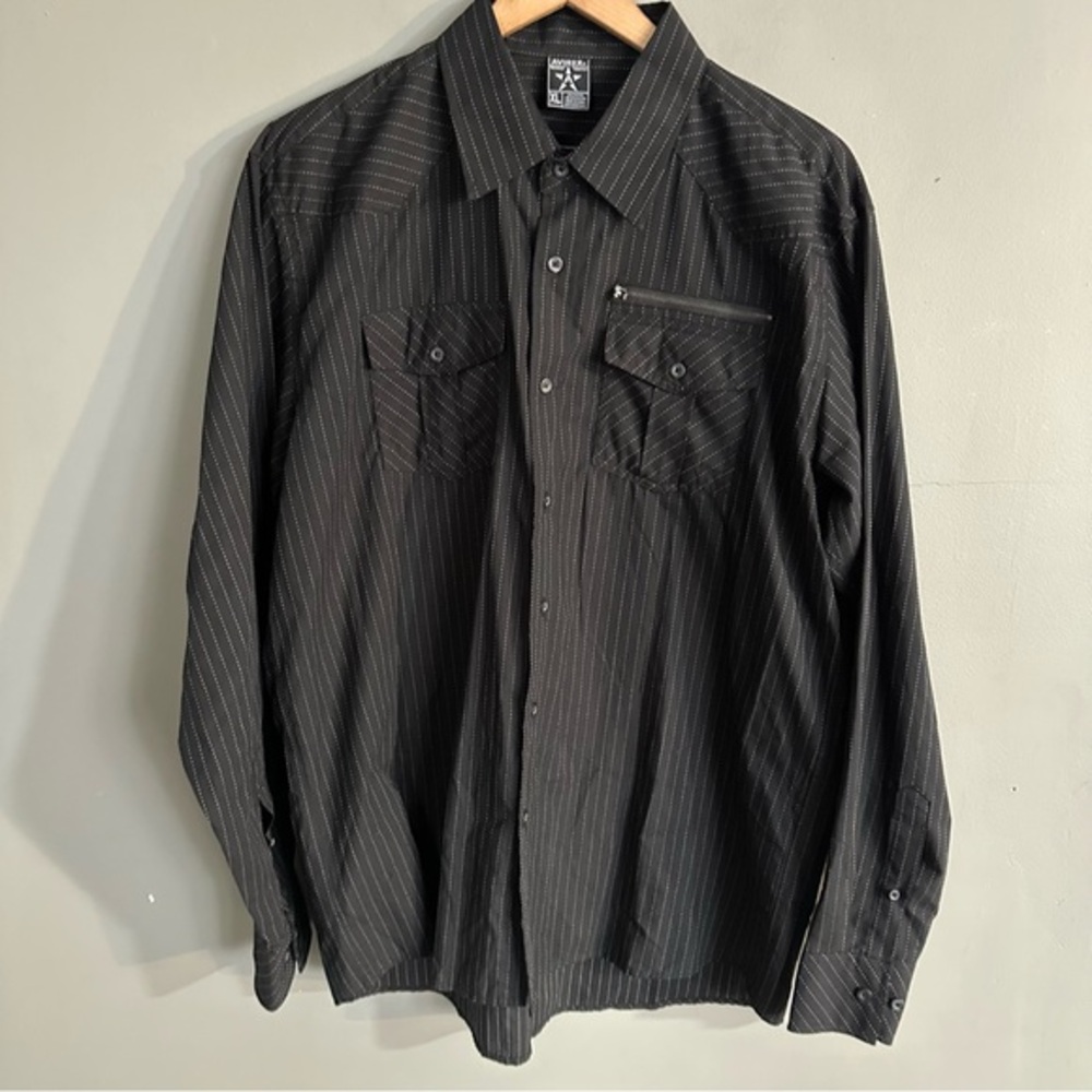Avirex Men's Button Down Top‎ | Black Pin Stripe